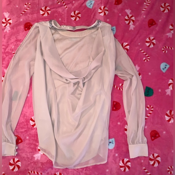 Cream Blouse with stone accent shoulder out style - Picture 3 of 14